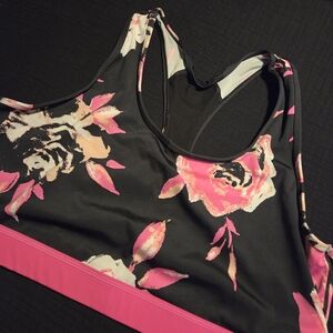 Black and Pink Floral Sports Bra